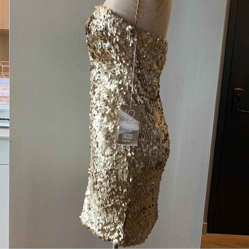 Sparkle and Fade Gold Sequin Mini Strapless Tube Dress Women’s Size 4 NWT - Picture 4 of 10